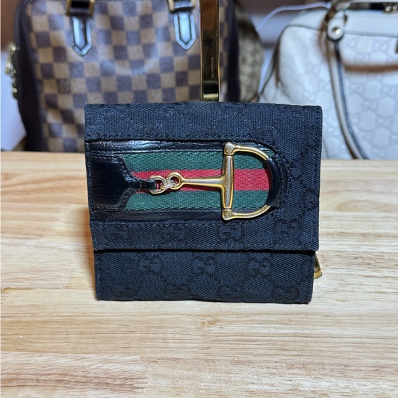 Black Gucci Canvas Wallet with Gold Horsebit - Picture 1 of 10